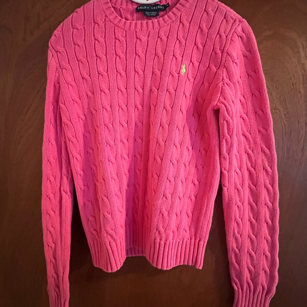 Ralph Lauren Hot Pink Cable-Knit Crewneck Sweater